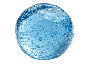 Bubbled aqua sphere, swirling liquid center, transparent