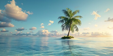 Fototapeta premium Palm tree on a small island in the sea