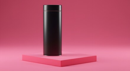 Black Thermos Mockup on Pink Background, Vacuum Insulated Water Bottle
