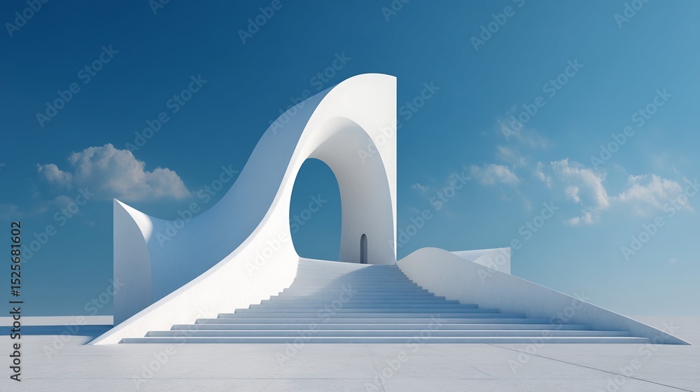 Poster white architectural structure with staircase and archway