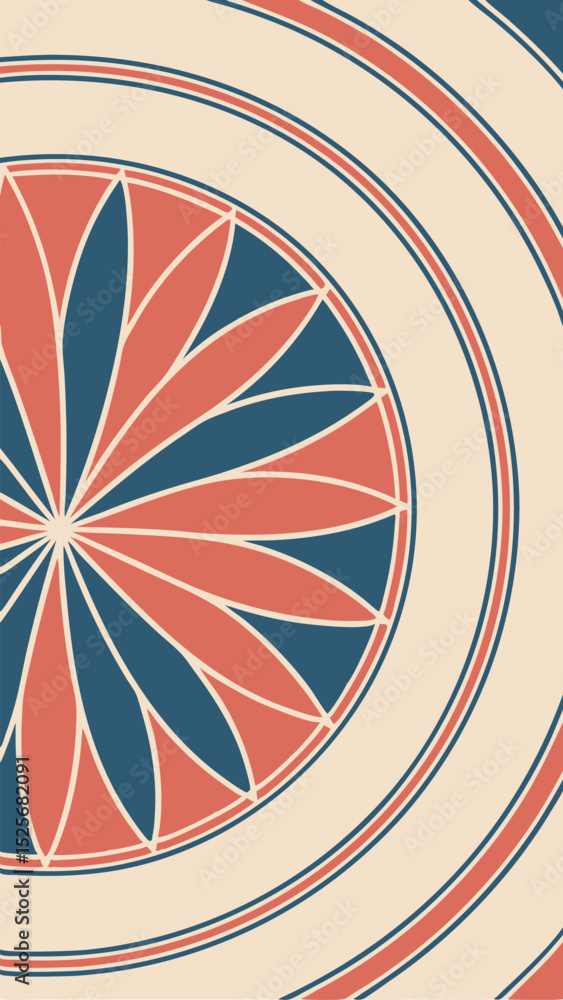 Poster abstract geometric flower design with repeating circular elements and warm color palette