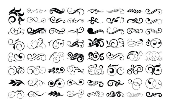 Elegant Assortment of Ornate Swirls and Decorative Flourishes for Embellishments and Classic Design Elements