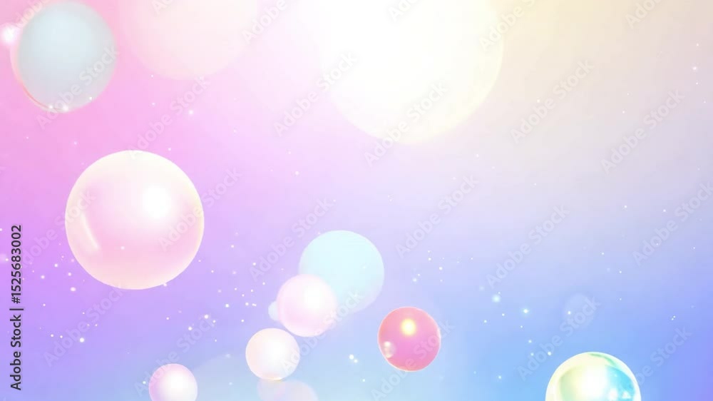 Poster dreamy and enchanting background with colorful bubbles in soft pastel gradient, creating whimsical a