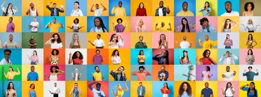 Poster a colorful collage showcases a diverse collection of faces, representing various backgrounds. each p