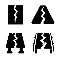 Cracked Road Surface Icons Pavement, Asphalt, and Bridge Damage Illustrations