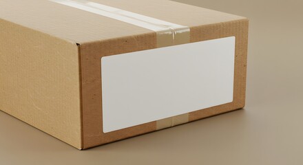 Cardboard Box with Blank Label, Packaging, Shipping Container, Close-up