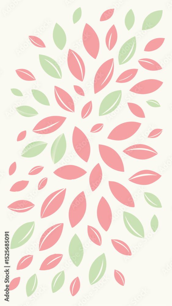Poster abstract leaf pattern with pink and green elements on a transparent background