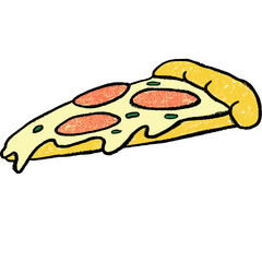 An illustration of a piece of cheesy pizza in pop art style