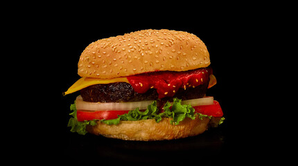 hamburger on black background