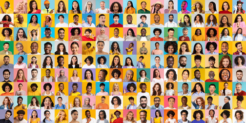 A vibrant collection of portraits featuring diverse individuals representing various backgrounds.