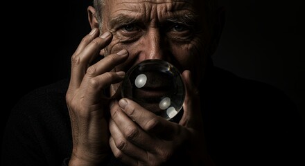 Mystic Gaze: An Elderly Man Peers into a Crystal Ball