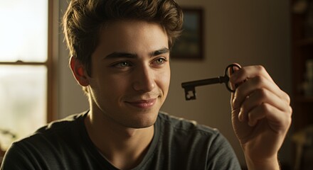 Young Man Holding a Key: A Portrait of Potential and Opportunity