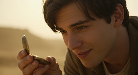 Young Man Contemplating Time's Passage in Desert