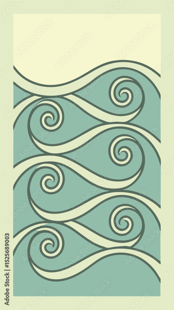 Poster abstract swirls and waves decorative pattern with a light blue and cream color scheme