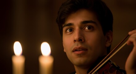 Young Violinist Candlelight Portrait