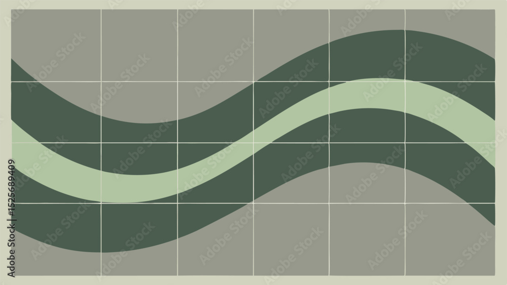 Poster abstract vector composition featuring curved lines and earthy tones with grid overlay