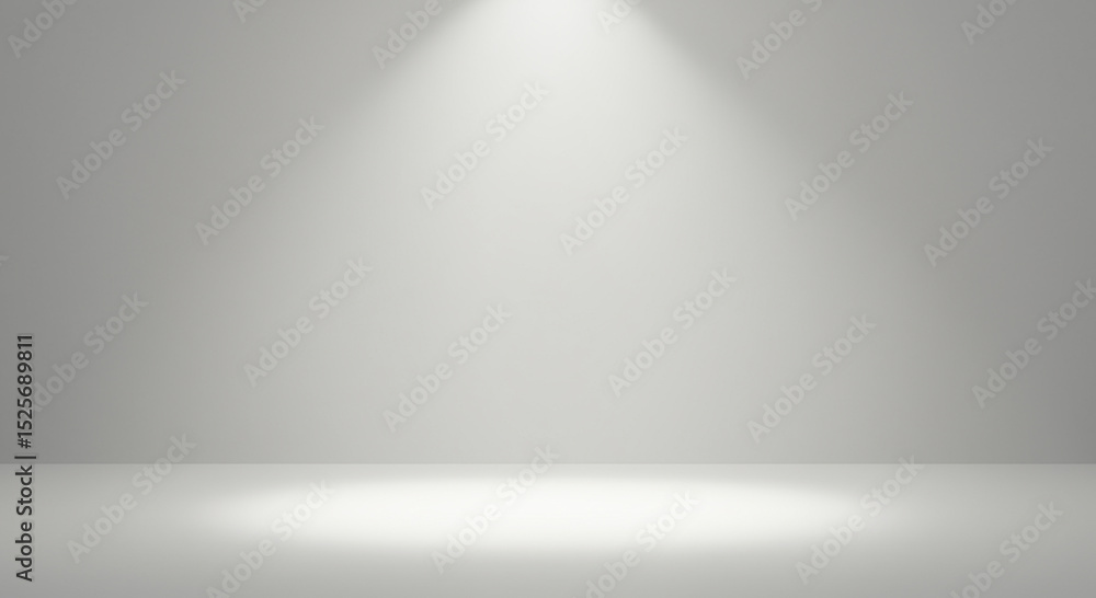 Poster a minimalistic studio setup with bright spotlight illuminating empty space in the center