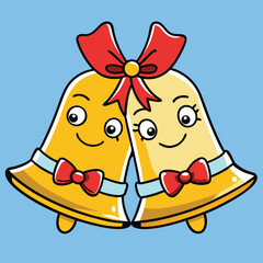 Naklejka premium Cheerful cartoon christmas bells with red bows representing celebration and joy