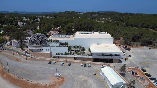5.6.25 Ibiza Esp, UNVERS biggest club, dome. Gorgeous aerial view flight drone
