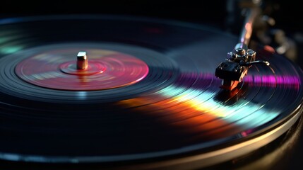 Spinning vinyl record. Vintage audio