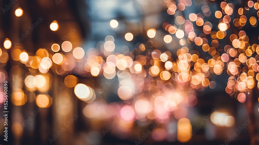 Poster abstract cream background with blurry festival lights and outdoor celebration bokeh - abstract backg