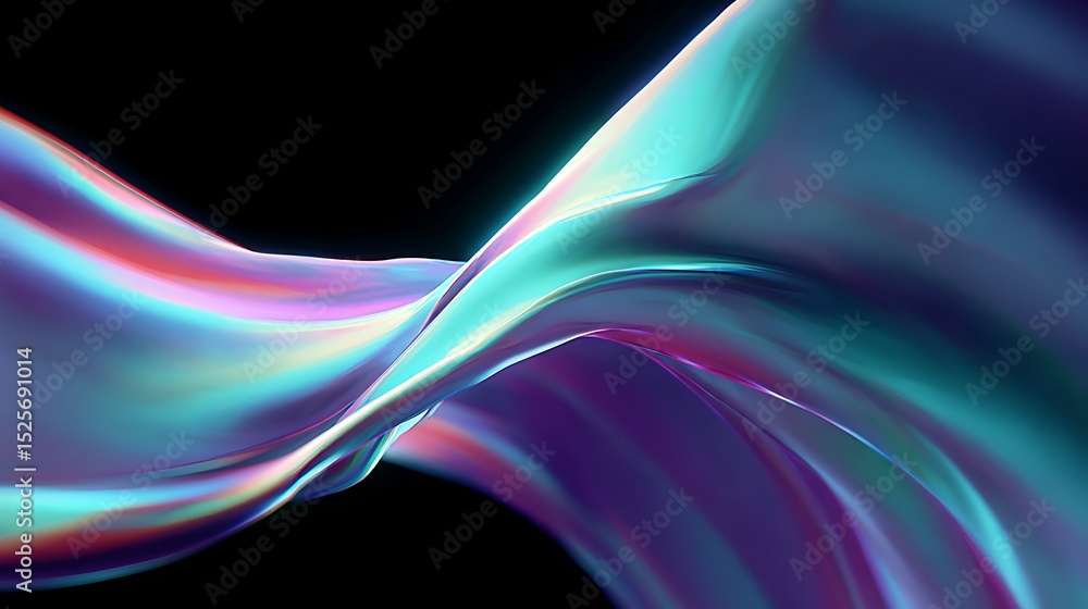 Poster Abstract iridescent neon holographic twisted wave in motion, vibrant colorful gradient design element for banner, background