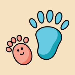 Fototapeta premium Cute baby footprints in pink and blue vector illustration on a warm beige background
