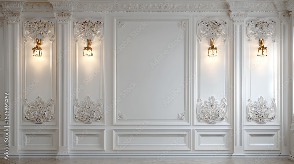 Poster beautiful light background mock-up for presentation with decorative white panels and decorate with h