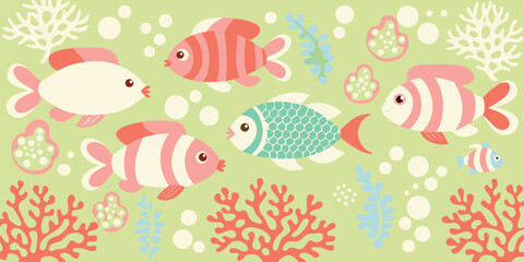 Naklejka premium Seamless Underwater Summer Pattern Tropical Fish and Coral Reef Design