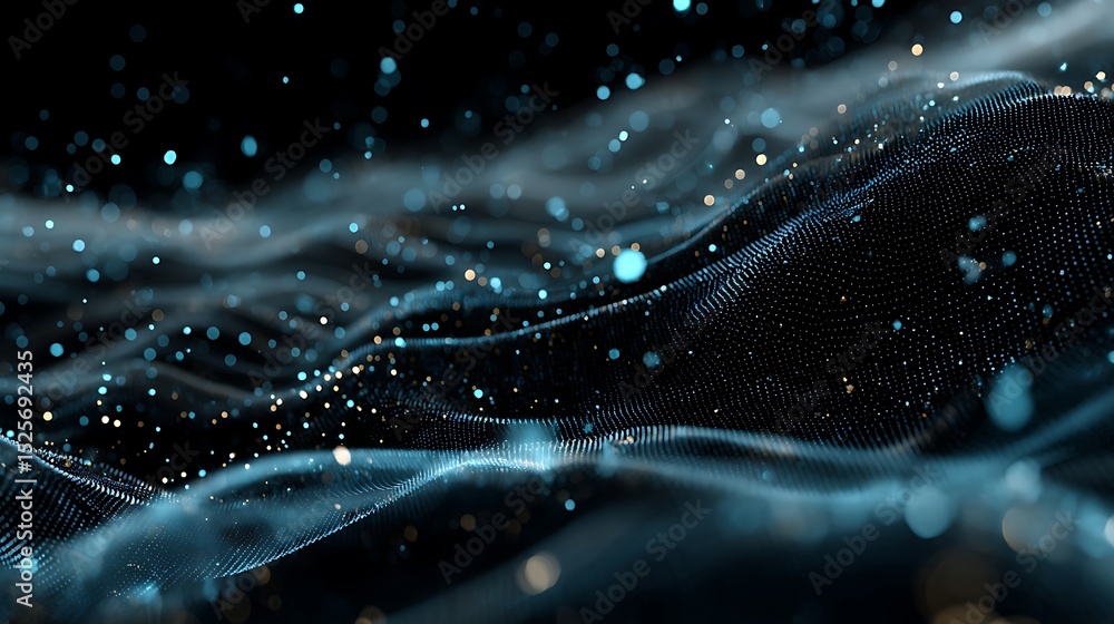 Aufkleber Digital dynamic cyber wave, abstract futuristic blue background with dots and lines