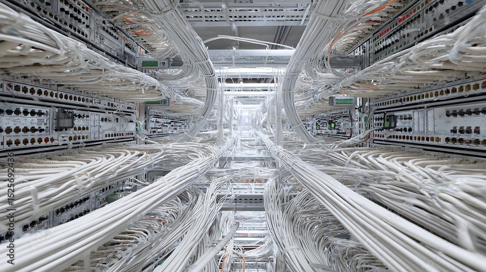 Poster Detailed view of a high-speed internet installation in a new area, emphasizing the strategy behind broadband network expansion