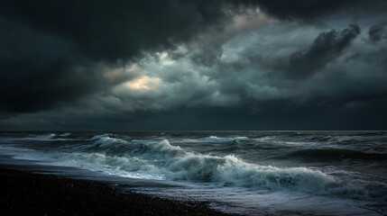 Obraz premium Dramatic cloudy sky over a dark stormy sea