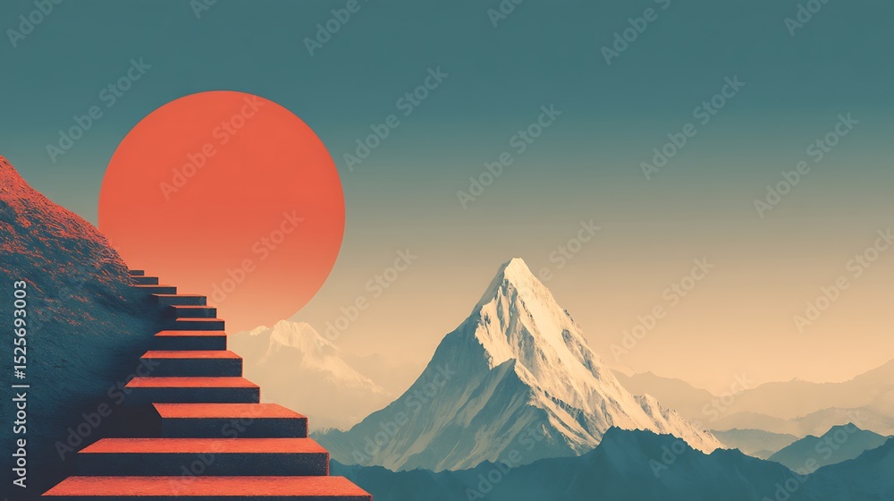 Aufkleber Goal to success for level up with pathway line or step route to mountain peak, human performance limit concepts, growth mindset and motivation