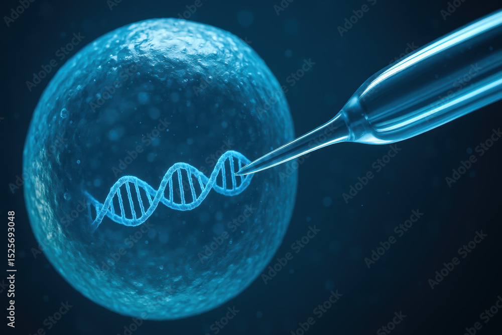 Aufkleber genetic engineering innovation in bio research with dna strand and cell manipulation using pipette f