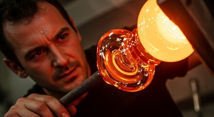 Glassblowing Artist at Work: Shaping Molten Glass into Art
