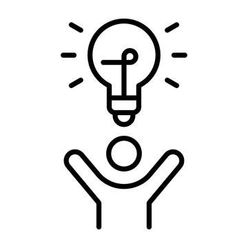 Icono de inspiraci&oacute;n. Idea brillante, motivaci&oacute;n creativa y energ&iacute;a positiva. Bombilla iluminada sobre persona. Ilustraci&oacute;n vectorial