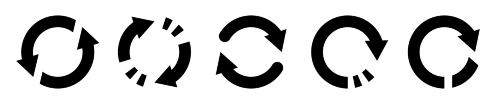 Conjunto de iconos de flechas circulares. Ciclo, repetici&oacute;n, recarga, sincronizaci&oacute;n y rotaci&oacute;n. Ilustraci&oacute;n vectorial