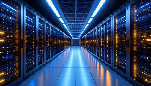 Server room with glowing lights