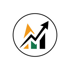 Growth chart icon. Success trend symbol. Vector profit emblem. Orange green contrast.