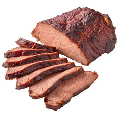 Smoked Brisket Served with Sliced Portions on a Platter Isolated on a Transparent Background