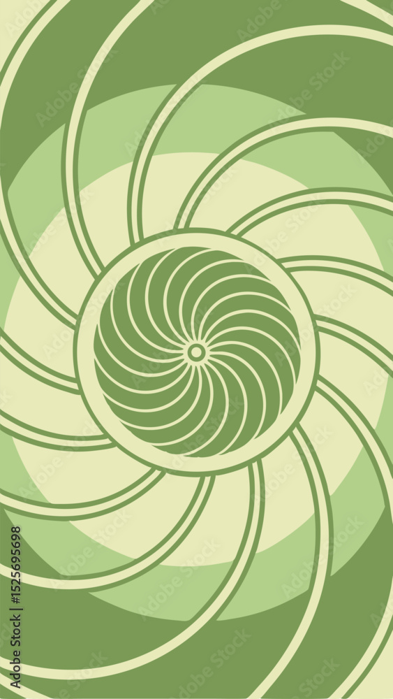 Poster green abstract swirl design on white with delicate geometric lines
