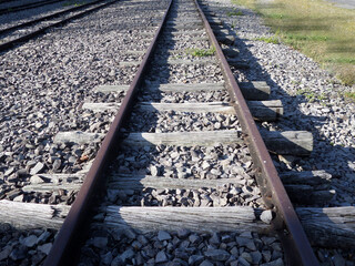 Railway tracks in a row, close-up of the rails
