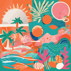 Obraz premium Vibrant Summer Pattern Tropical Paradise Illustration