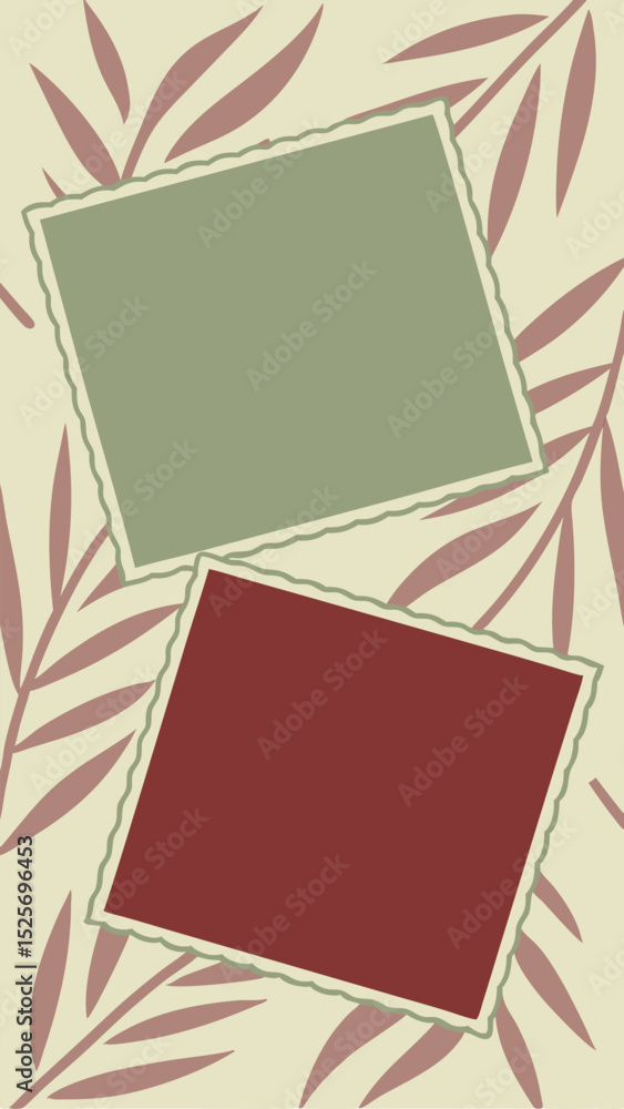 Poster modern aesthetic composition with blank frames and botanical elements on transparency