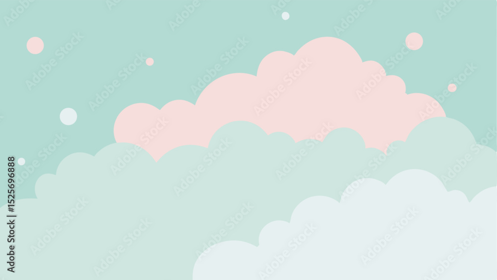 Poster pastel sky with clouds and dots abstract background in soft and peaceful colors