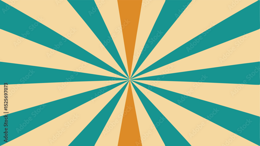 Poster retro burst background in teal and beige radiating from the center point of design