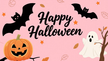 Obraz premium A cheerful and whimsical Halloween design with a soft pink background. Halloween, Halloween Costumes, Halloween Background, Happy Halloween