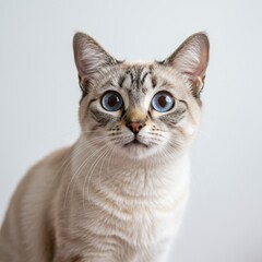 Obraz premium Adorable Blue-Eyed Siamese Cat Portrait: Stunning Close-up of a Fluffy Grey and White Kitten with Striking Gaze