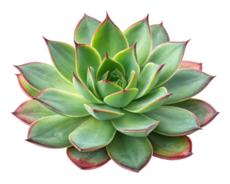 Close-Up View of Lush Green Succulent Plant with Layered Leaves and Vibrant Tips Against Transparent Background