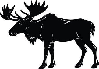 Moose Silhouette Vector, Black and White Wild Animal Illustration for Nature and Wildlife Designs